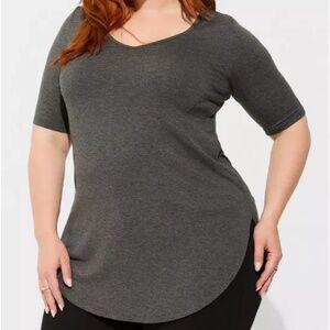 Torrid Super Soft Favorite V-Neck Tunic Tee Charcoal Gray Short Sleeves Size 2X